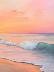 Naklejka premium Beautiful sunset over the beach with gentle waves and pastel colors.