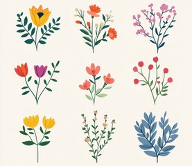 Colorful floral design elements