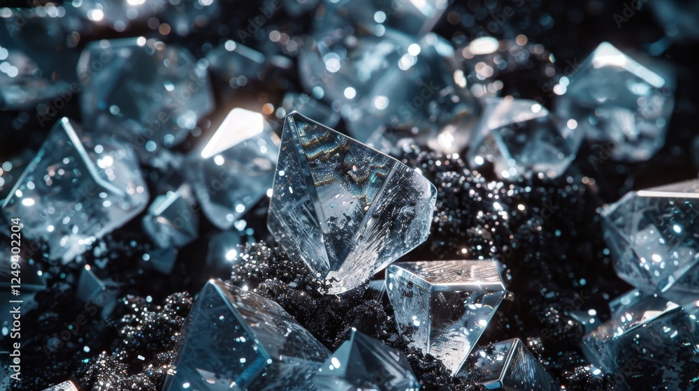 Poster a captivating cluster of clear crystals glistens in soft light, showcasing their sharp edges and spa