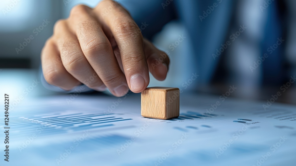 Poster wooden block stacking, precision and focus in building a solid foundation on paper