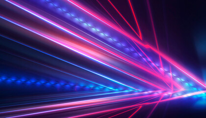 Abstract neon background with bright neon lines and rays, scene.