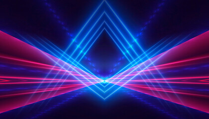 Abstract neon background with bright neon lines and rays, scene.