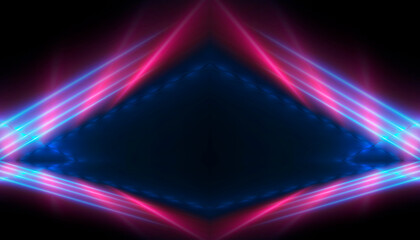 Abstract neon background with bright neon lines and rays, scene.
