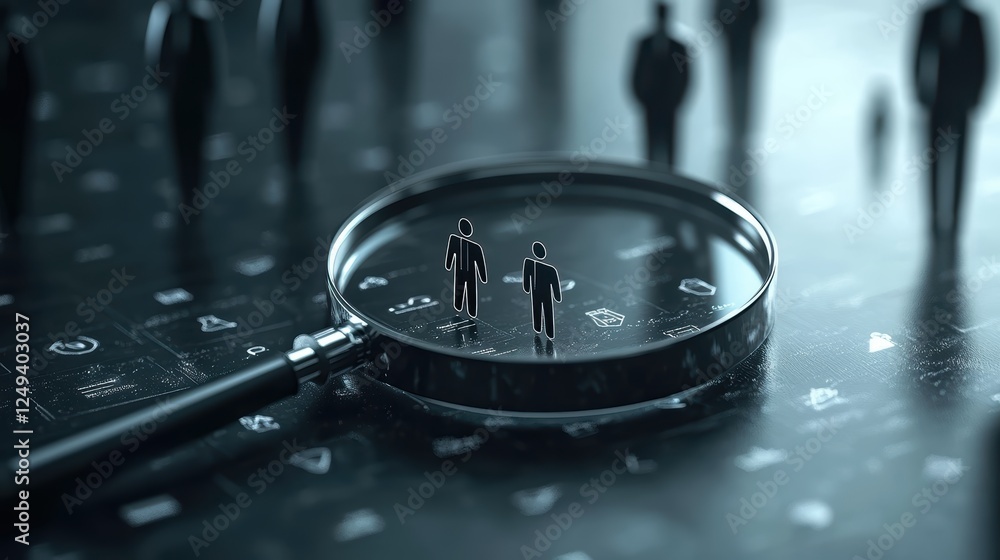 Poster magnified perspective, exploring the scale of individuals near a large object in captivating visual