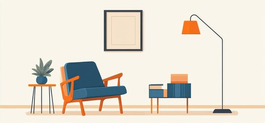 Fototapeta premium Modern flat illustration of a cozy living room interior design