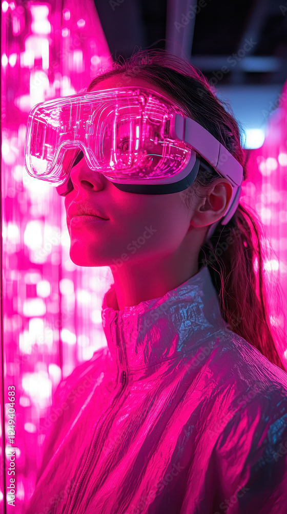 Poster exploring a vibrant vr gallery featuring immersive nft artworks in a dynamic cyberpunk setting with 