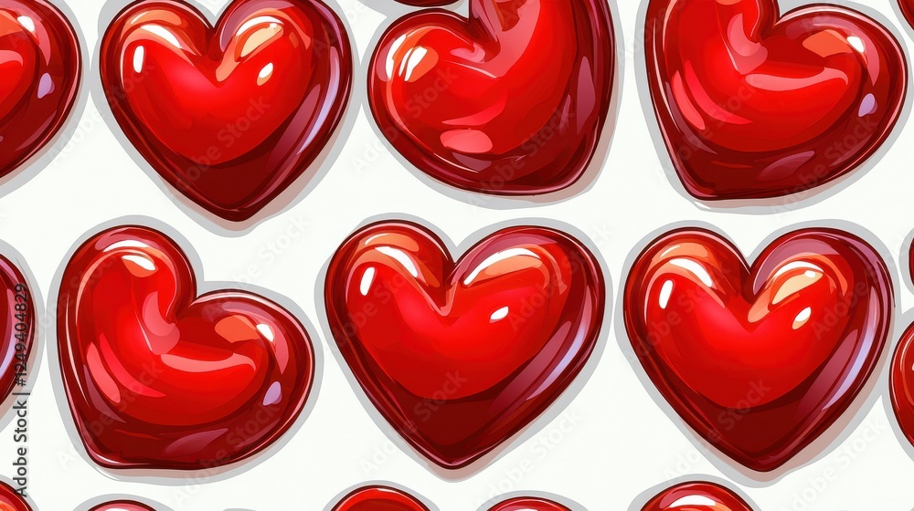Poster Bright Red Heart Shapes in a Stylish Repeating Pattern Design