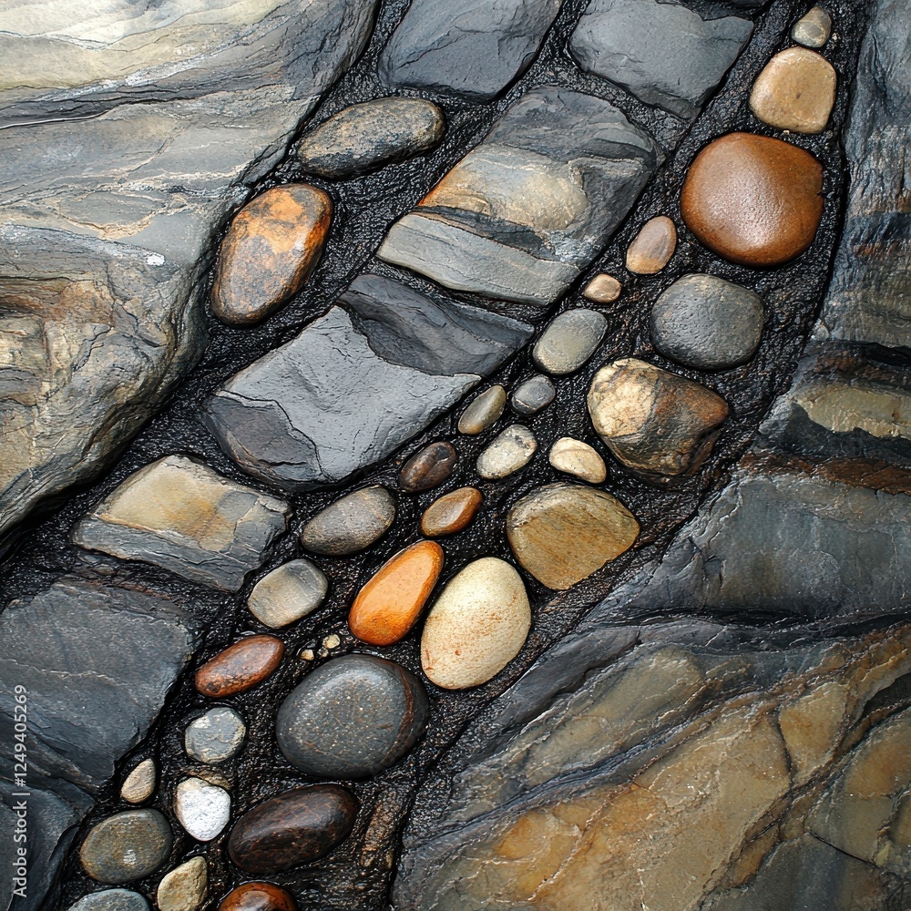 Poster assorted smooth rocks nestled between larger stone slates