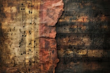 Distressed antique paper featuring faded and aged musical notation