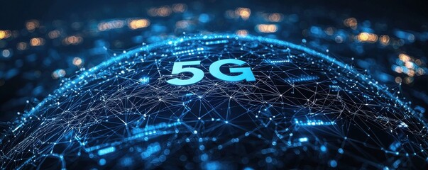 5G network conceptual illustration with futuristic glowing connections