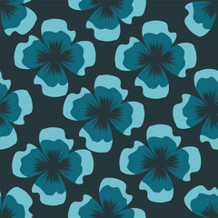 Trendy seamless vector floral pattern. Endless print made of small colorful flowers, leaves and berries. Summer and spring motifs. Dark blue background.Vector illustration