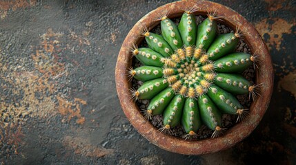Rustic cactus in terracotta pot, dark background