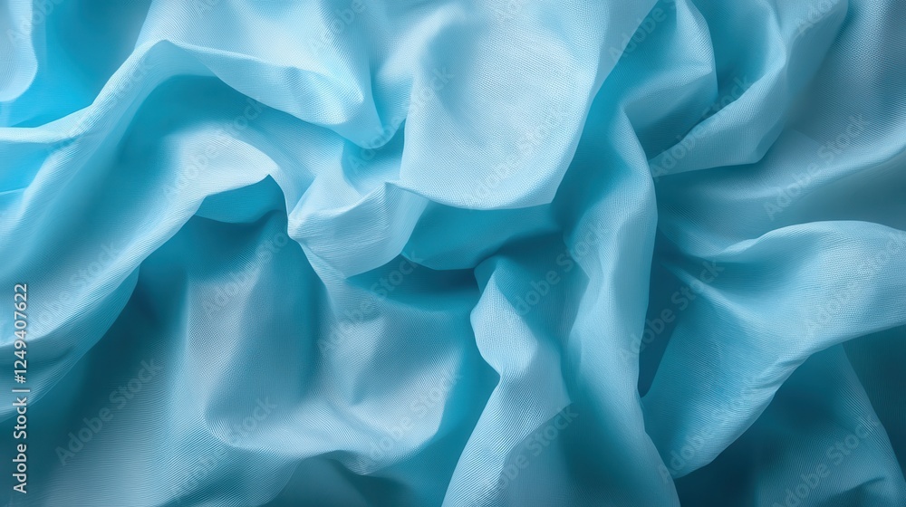 Poster an artistic representation of layered light blue fabric featuring delicate textures that create an i