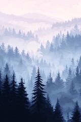 Serene forest landscape enveloped in morning mist and tranquility.