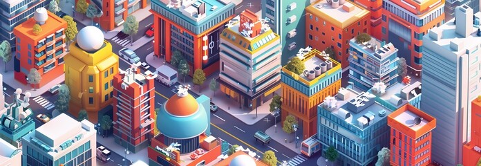 Fototapeta premium A vibrant cityscape showcasing colorful buildings and modern architecture.