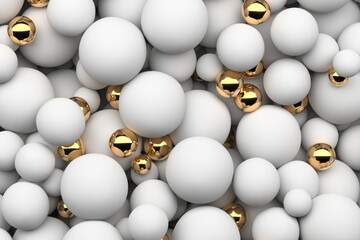 Luxurious white and gold spheres composition. perfect for event decor or modern design. 3d render.