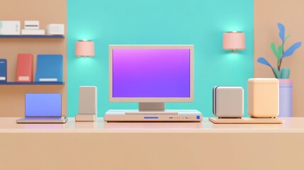Pastel Colored Home Office Setup With Modern Minimalist Design