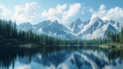 Mountain lake reflection, serene alpine landscape