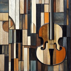 Wooden block artwork depicts a cello and musical elements