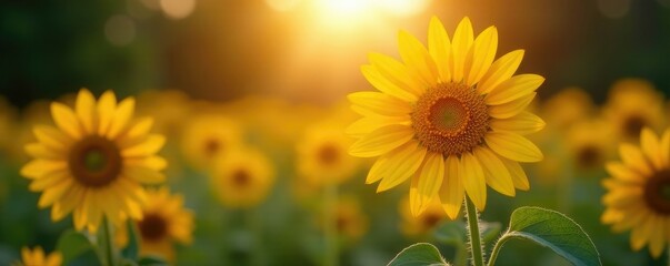 Obraz premium Delicate morning sunlight peeks through a blooming flower, nature, blooms, sunflower