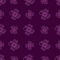 Trendy seamless vector floral pattern. Endless print made of small colorful flowers, leaves and berries. Summer and spring motifs. Dark blue background.Vector illustration