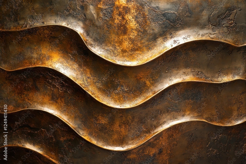 Poster abstract textured background shows copper colored metallic waves pattern