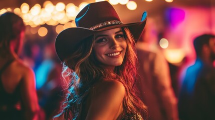 woman with cowboy hat at a party