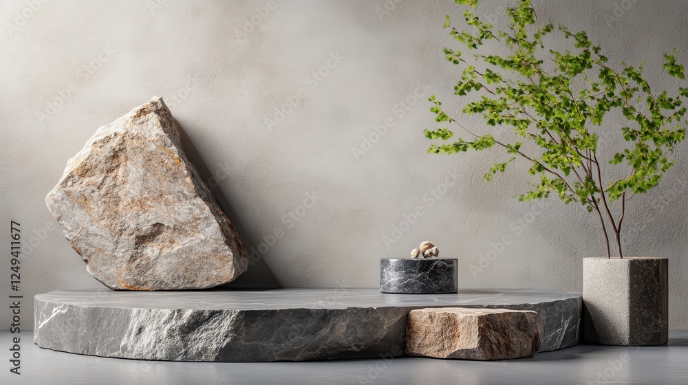 Poster the composition features a variety of stone shapes arranged artfully with delicate lighting, emphasi