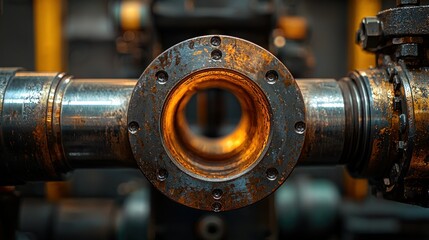 Rusty industrial pipe junction in a factory