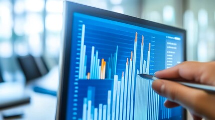 Analyst reviewing financial charts on laptop in office