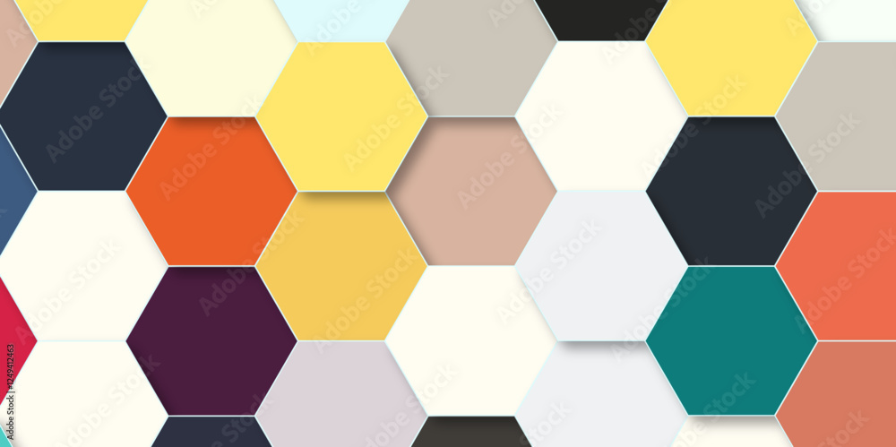 Aufkleber colorful hexagons in a honeycomb pattern minimalist abstract art featuring bold vector design. color
