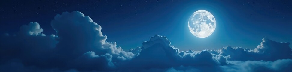 nighttime landscape with full moon and clouds, clouds, atmosphere, silvery light