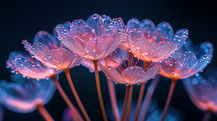 Obraz premium Romantic floral on dark close-up with soft petals and glistening dewdrops. Perfect for Mother's Day, birthday cards, and elegant designs.