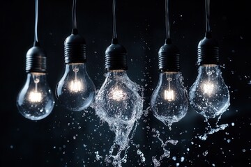 Water Splashes on Hanging Light Bulbs. light bulbs surrounded by splashes of water, creating a dynamic and refreshing visual effect.
