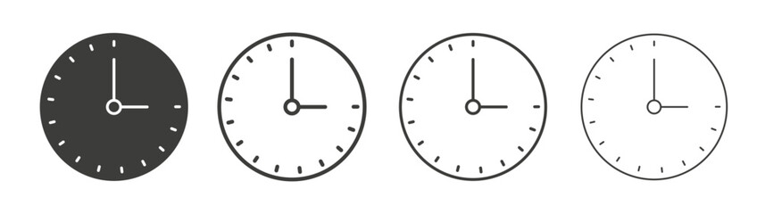 Time quarter past icons set vectors graphic designs