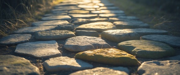 Natural Stone Pathway with Irregular Shapes in Sunlight Texture.