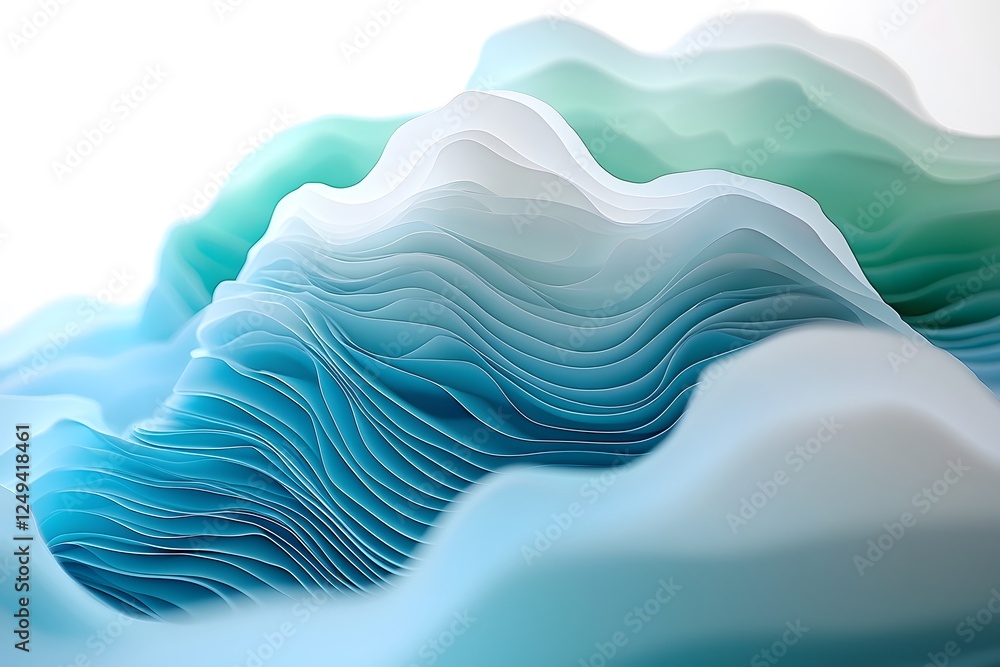 Poster abstract blue and green waves: a mesmerizing abstract composition features layers of blue and green 