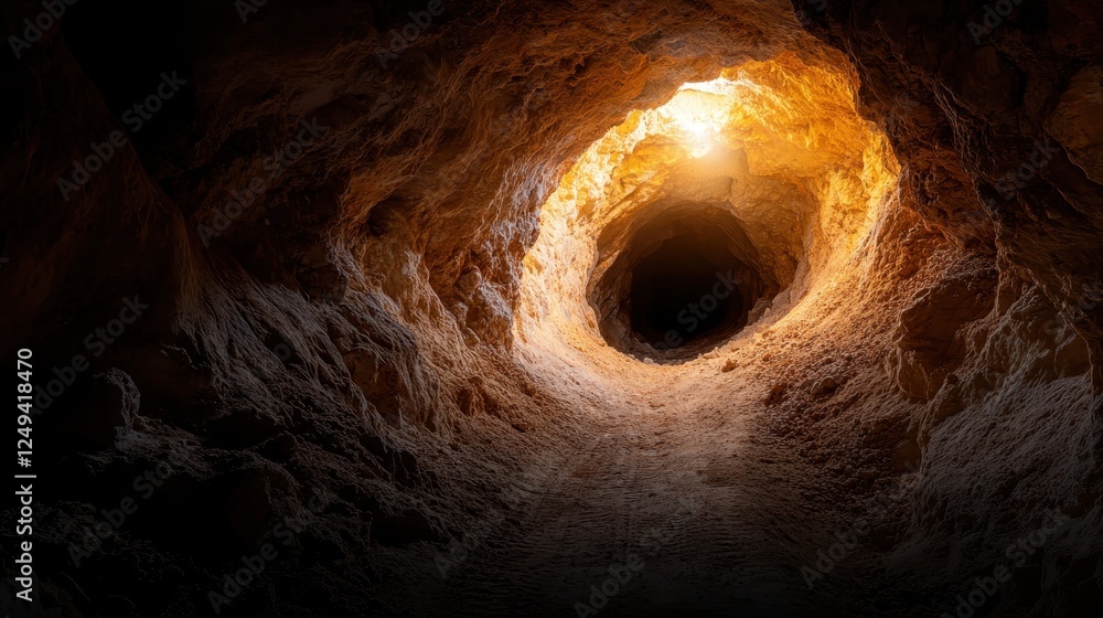 Poster a stunning view of a cave entrance where soft curves and illuminated textures create a harmonious ba