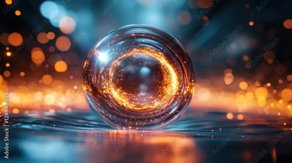 Poster a mesmerizing orb surrounded by shimmering lights illuminates the space, evoking feelings of wonder 