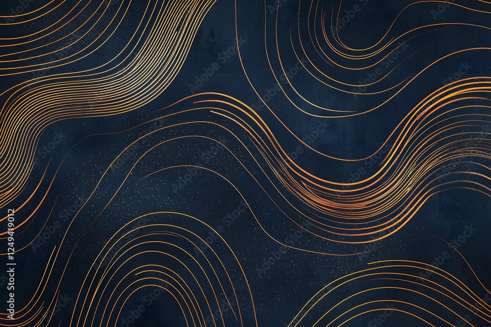 Poster abstract waves in navy and gold: a mesmerizing abstract pattern features a dynamic interplay of flui