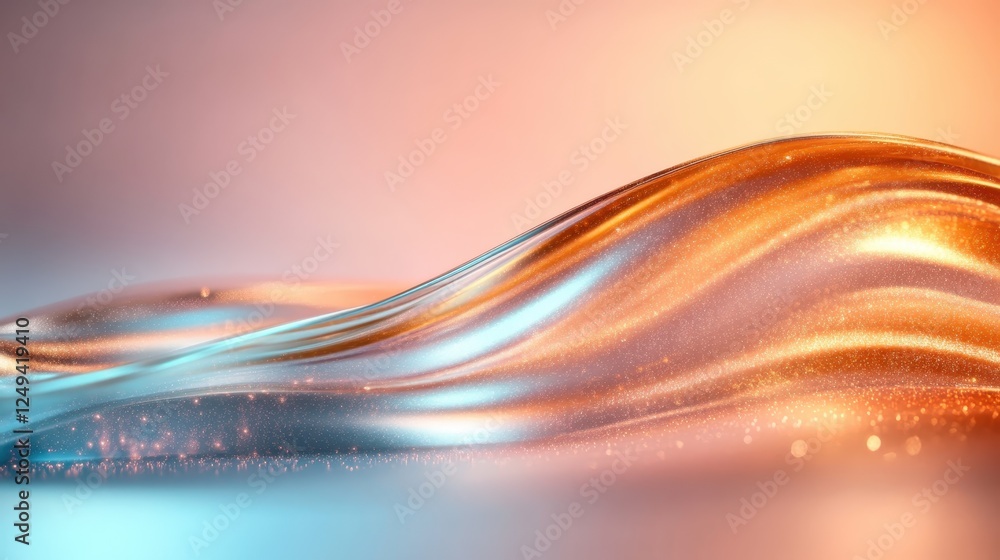 Poster a mesmerizing abstract image featuring smooth, flowing waves in vibrant shades with sparkling accent