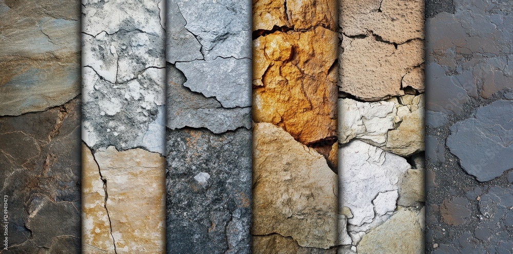 Aufkleber multiple textured rock and stone panels with visible cracks displayed