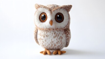 Fototapeta premium A small stuffed owl plush, clean white background, transparent isolate