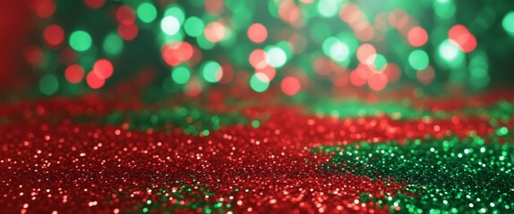 Festive Red and Green Glitter Background for Holiday Themed Designs and Decorations.
