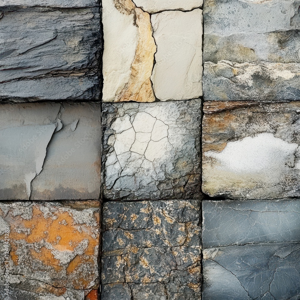 Poster a collection of stone tile squares showing various colors and textures