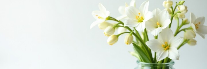 Obraz premium Arrangement of fresh lily of the valley flowers in a glass vase, flowers, valley, white
