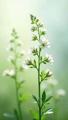 Delicate oregano flowers sway gently in the breeze on a serene white background, soft focus, floral