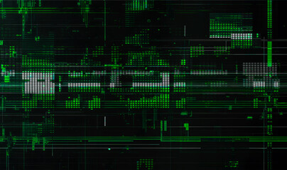 Obraz premium futuristic digital glitch art with green matrix-like cyber data aesthetic background