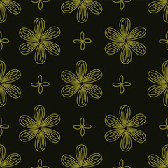 Trendy seamless vector floral pattern. Endless print made of small colorful flowers, leaves and berries. Summer and spring motifs. Dark blue background.Vector illustration