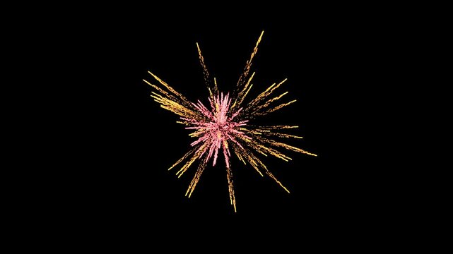 4 isolated fireworks - different colors, black background - separate alpha channel